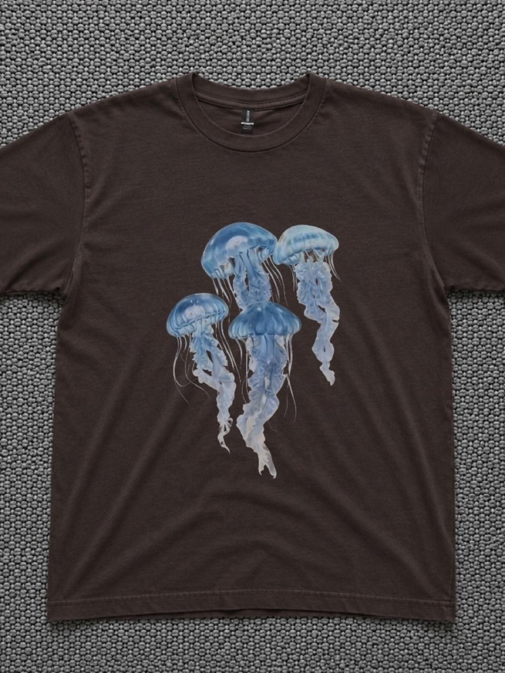 Gildan Brown Short Sleeve Tee with Blue Jellyfish Graphic